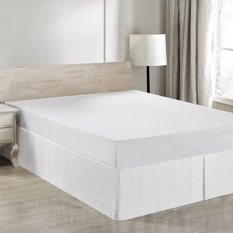 Simple&Opulence Belgian Linen Bed Skirt with Classic 14 inch Tailored Drop Dust Ruffle, Easy Fit Breathable Premium Natural Flax- Basic White, Queen - Image 1